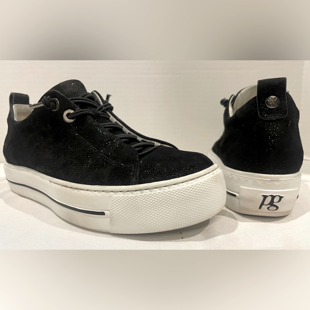 PAUL GREEN Faye Galaxy Platform Black Glitter Sneaker Women’s Size 7 (4 1/2)